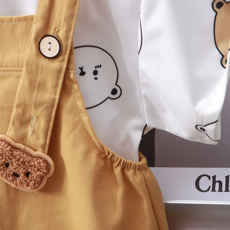 2PCS Infant Boy Clothes Set Bear Print Short Sleeve +Strap Shorts Clothes Suits Cartoon T Shirt Overalls Pants 2Pcs/Set - Image 5