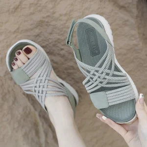 European American Sports And Casual Sandals New 2025 Velcro Hollow Thick Sole Women's Sandals Comfortable And Breathable Slope